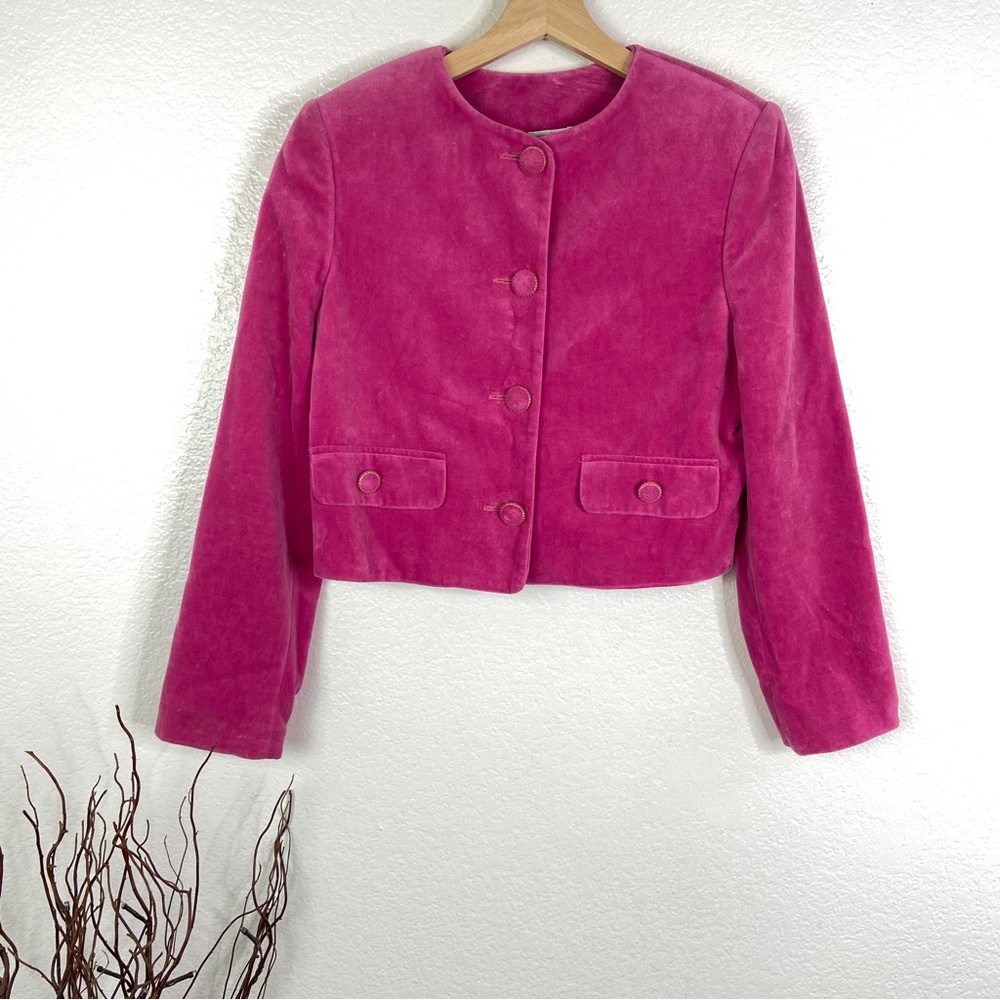 Vintage UNITED COLORS OF BENETTON Cropped Pink Velvet Jacket